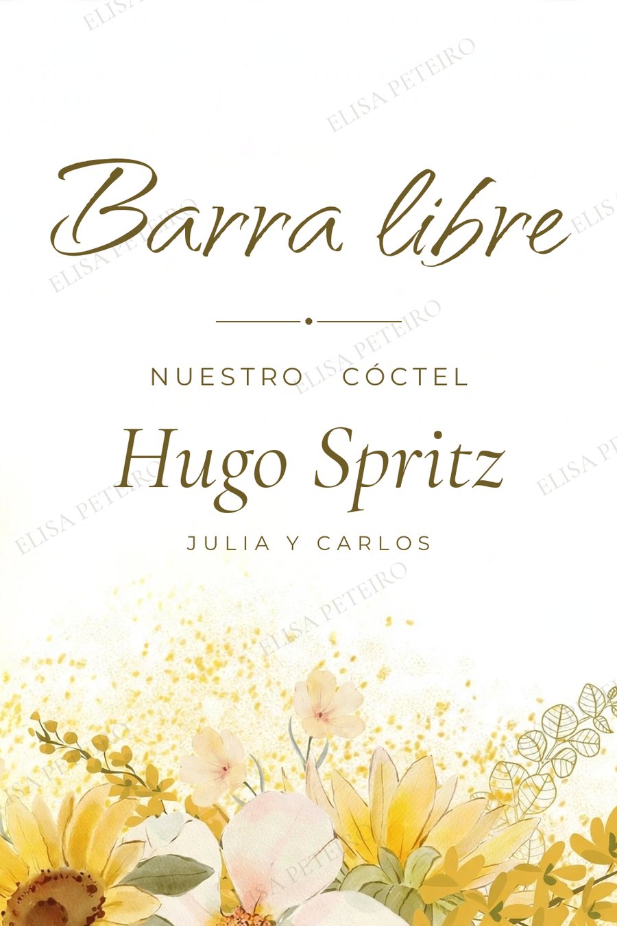 Cartel de barra libre y cóctel de los novios